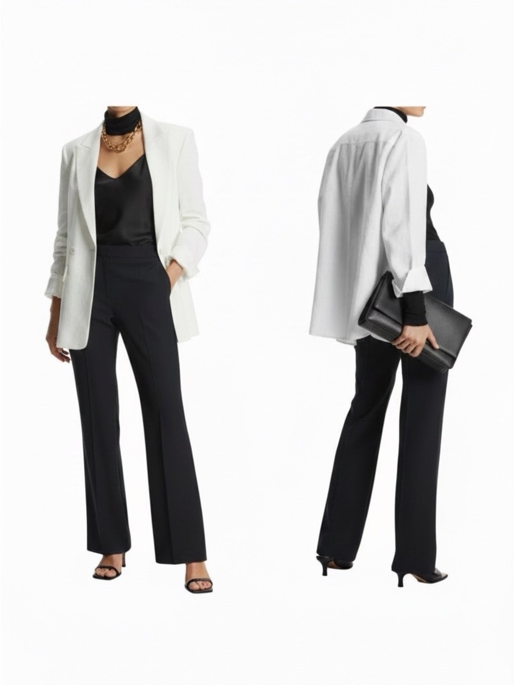 COS Black Regular Flared Wool Trousers with Belt Loops